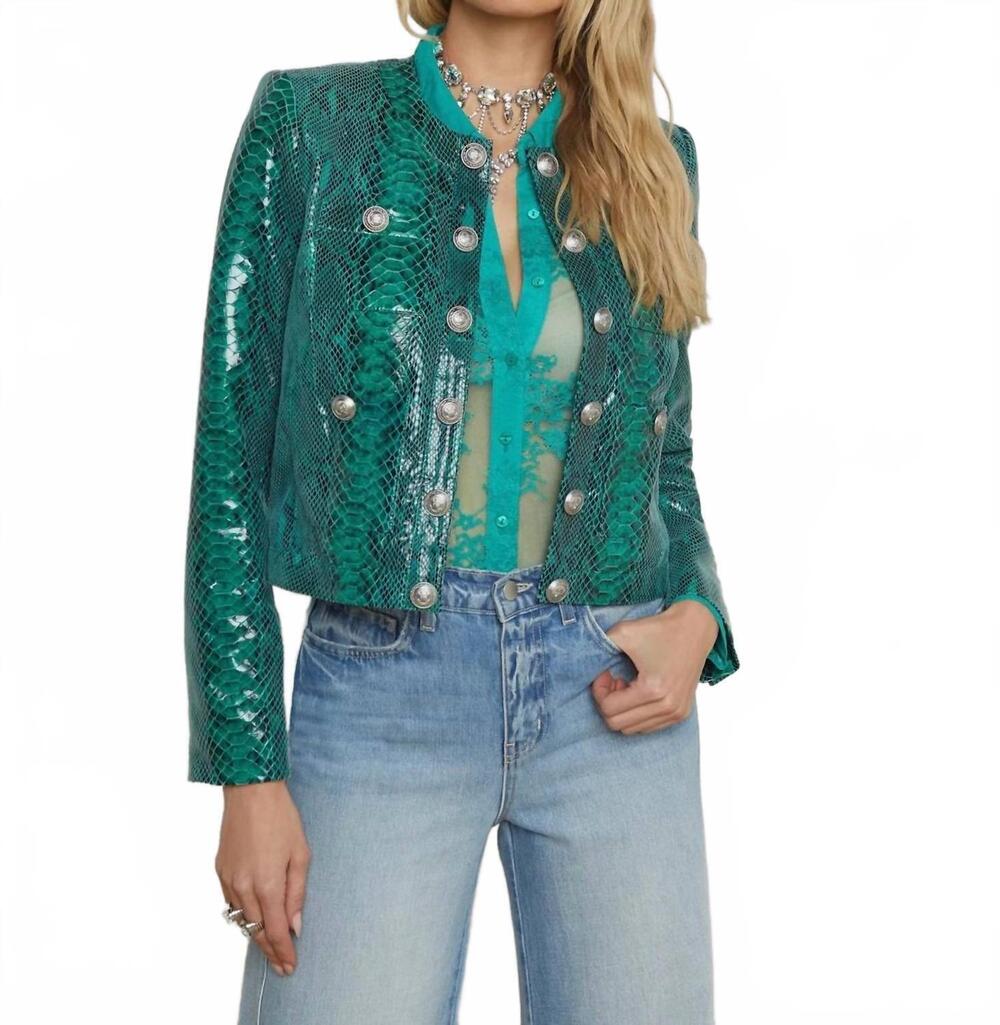 NEW L'AGENCE jayde collarless jacket in green